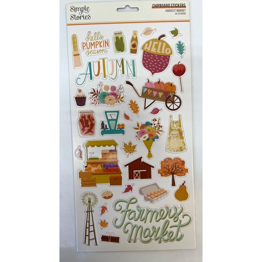 Simple Stories Harvest Market Chipboard Stickers 34 Pieces Autumn/Fall Theme